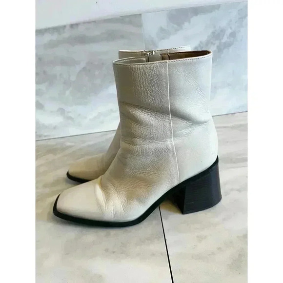 Sam Edelman Winnie Booties Modern Ivory Leather Square Toe Chunky Heel Size 9.5 - Picture 3 of 8